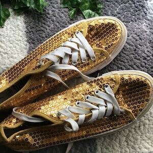 Gold sequin shoes